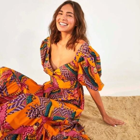farm rio beaded macaws midi dress Orange Fresh Macaws Midi Dress  FARM Rio